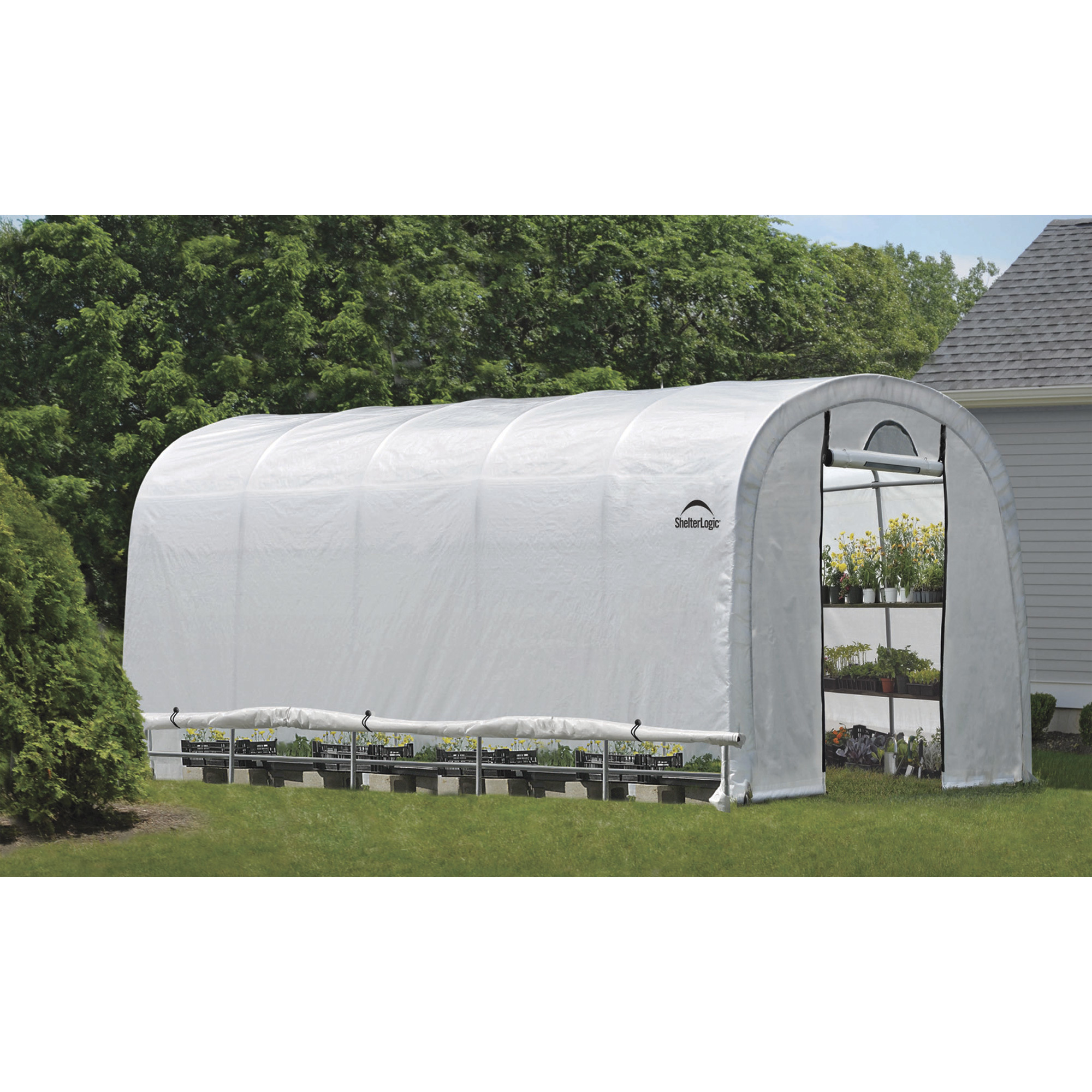 ShelterLogic GrowIT Heavy-Duty Round Greenhouse - 12ft.W x 20ft.L x 8ft.H, DuPont Powder-Coated Steel Frame, Polyethylene Cover, Model# 70592